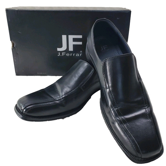 JF J. Ferrar DASH Dress Shoes Mens 10.5 M Black Flux Leather Squared Toe Office - Picture 1 of 12